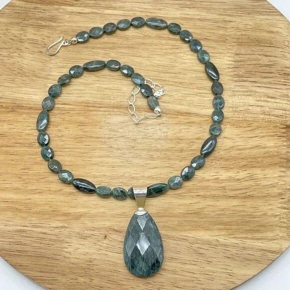 Jay King Green Apatite Necklace Pendant Sterling Silver 18" Faceted Polished - Picture 2 of 8